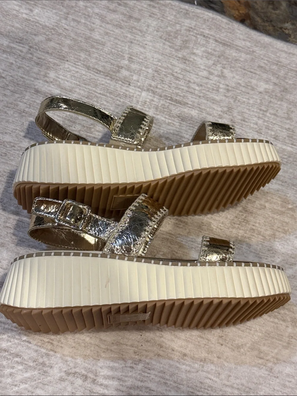 Dolce Vita women’s size 7.5 Shimmery Gold Strappy Platform Sandals. Like new